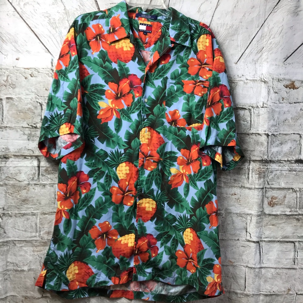 HTF Tommy Hilfiger Hawaiian Shirt Sz Lg 100% Rayon